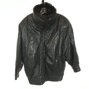 Womens Size Medium Andrew Marc Genuine Leather Faux Fur Lined Front Zip Jacket